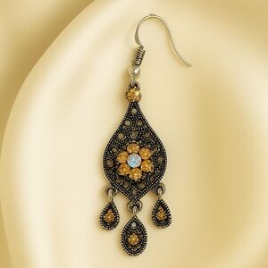 Filigree Teardrop Earrings w/ Crystals & Beaded Tassels – Chic Women’s Statement